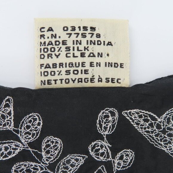 April Cornell Black Cream Embroidered Floral Flower Fringe All Silk Scarf Wrap - Picture 5 of 7